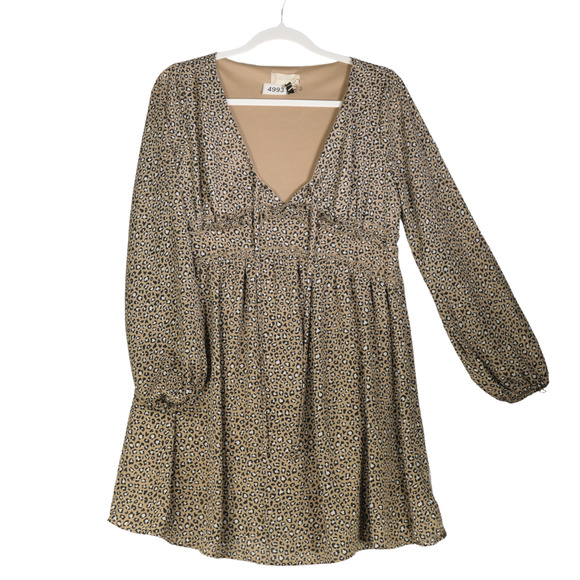 Altard State Mini Dress Women Medium Brown Cheetah Cat Wild Animal Lined Boho - Picture 1 of 6